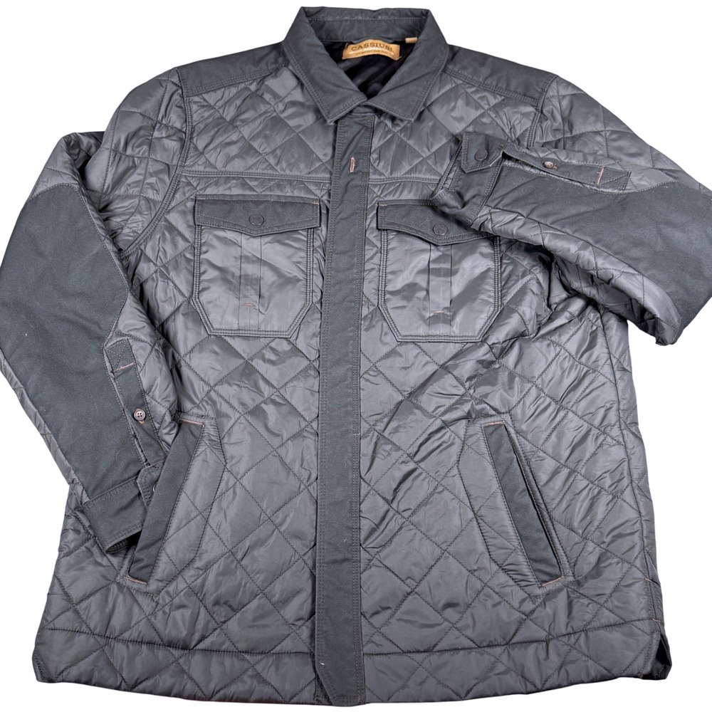 Mens Quilted‎ Black Jacket XL Reinforced Elbow Patch Utility Coat Minimalist